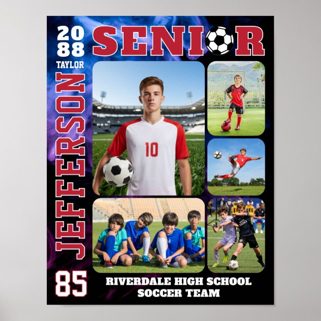 Senior Soccer Team Sports Player Photo Collage Poster (Framsidan)