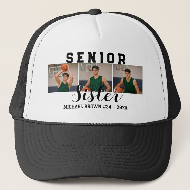 Senior syster Anpassad 3 Foto Collage Basket Keps (Framsida)