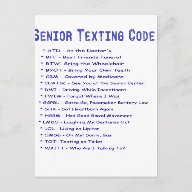 Senior Texting Code Vykort (Framsida)