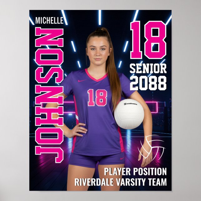 Senior Volleyball Player Personalized Photo Sports Poster (Framsidan)