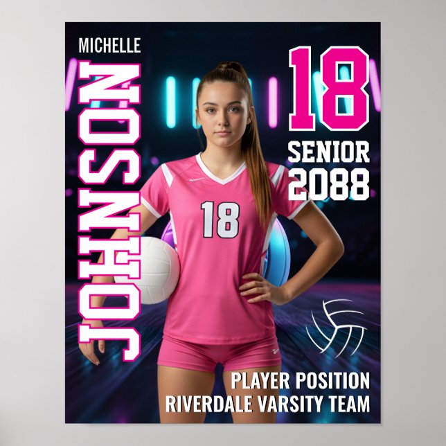 Senior Volleyball Team Custom Player Photo Sports Poster (Framsidan)