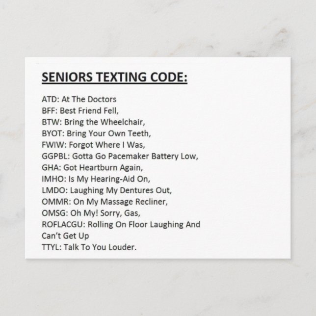 Seniorers textningskod helg vykort (Framsida)
