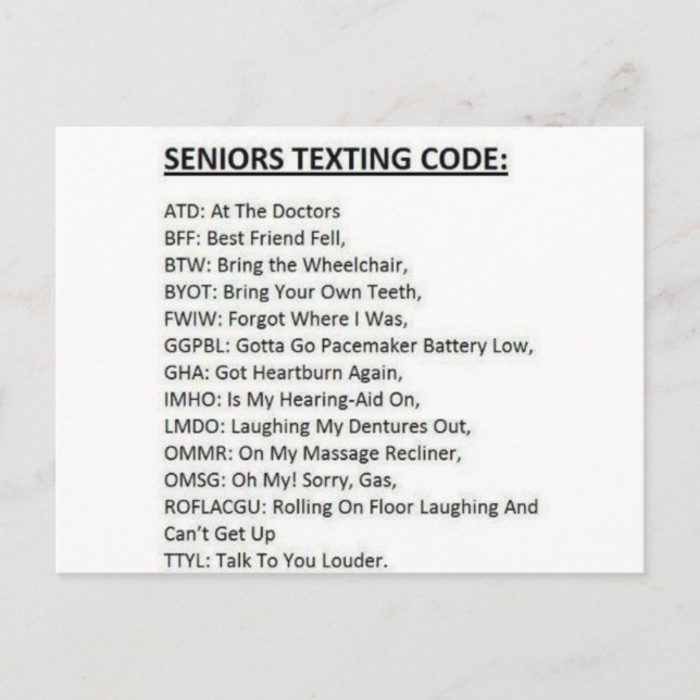 Seniorers textningskod vykort (Framsida)