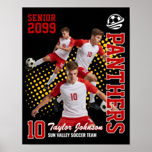 Seniorfotbollsspelare Anpassad fotokollage röd Poster