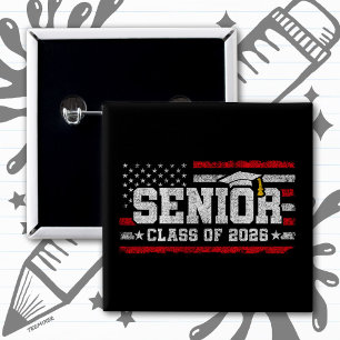 Seniorklass 2026 Amerikansk flagg-examen Knapp