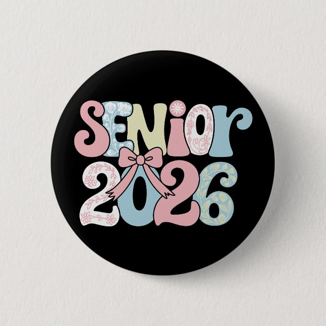 Seniorklass 2026 Blommig Båge Examen 26 Studerande Knapp (Framsida)