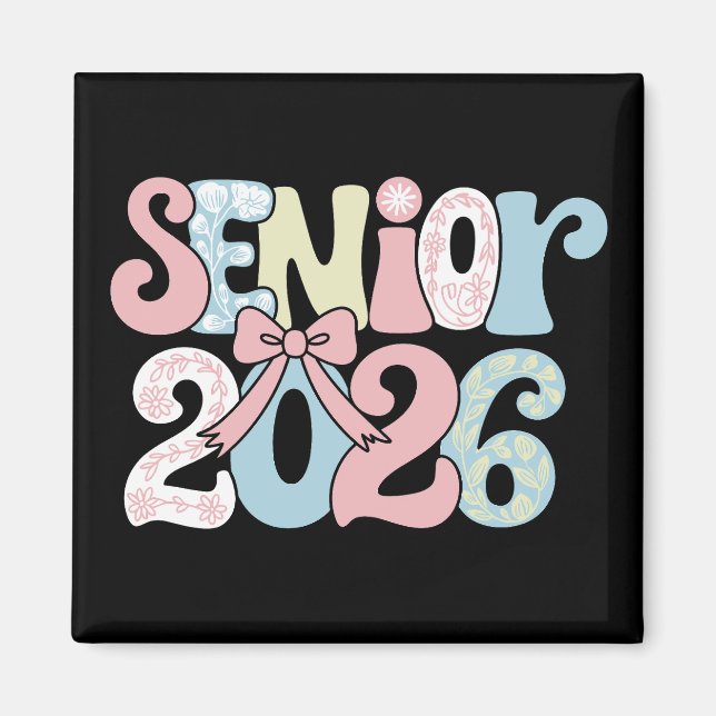 Seniorklass 2026 Blommig Båge Examen 26 Studerande Magnet (Framsidan)