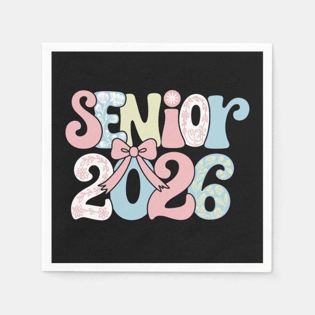 Seniorklass 2026 Blommig Båge Examen 26 Studerande Pappersservett (Framsidan)