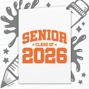 Seniorklass 2026 Orange Examen Enkel Stil Kort