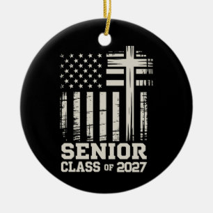 Seniorklass 2027 USA Flagga Kors Kristet Examen Julgransprydnad Keramik