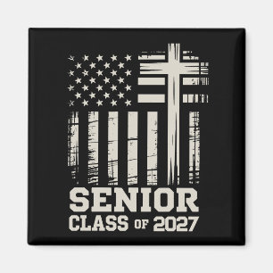 Seniorklass 2027 USA Flagga Kors Kristet Examen Magnet