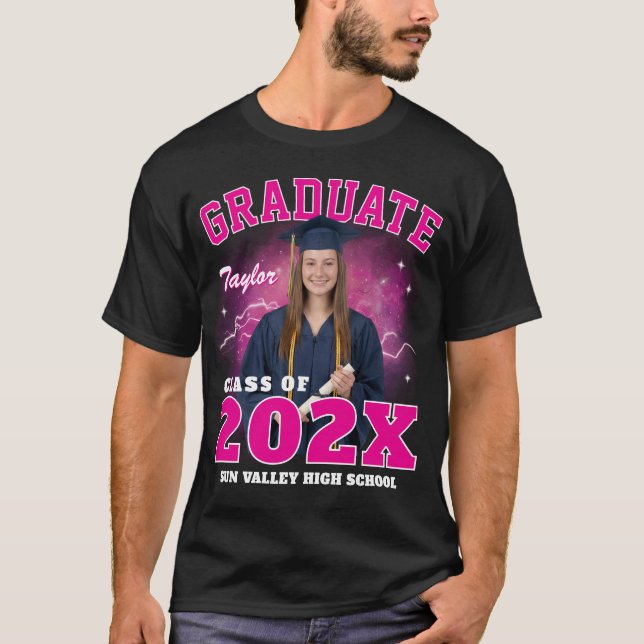 Seniorklassutexaminerad Anpassad Foto Bootleg Rap T Shirt (Framsida)