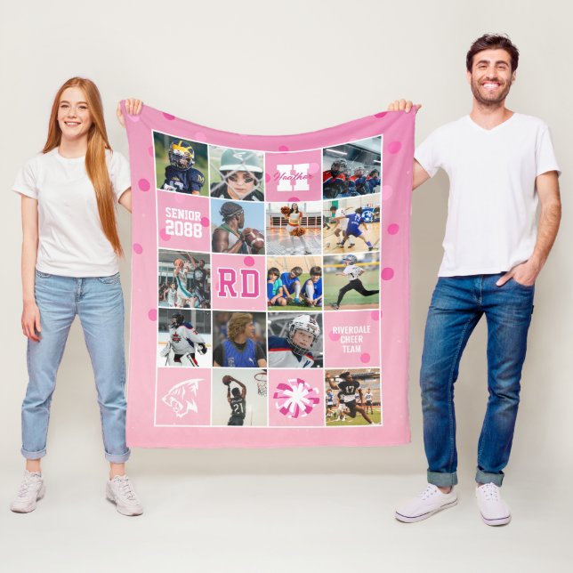 Seniorlag för Cheer Anpassad Foto Rosa Konfetti Fleecefilt (På plats)