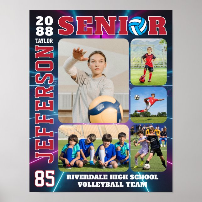 Seniorvolleybollag Idrottsspelare Fotokollage Poster (Framsidan)