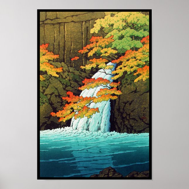 Senju Waterfall, Akame Hasui Kawase shin hanga art Poster (Framsidan)