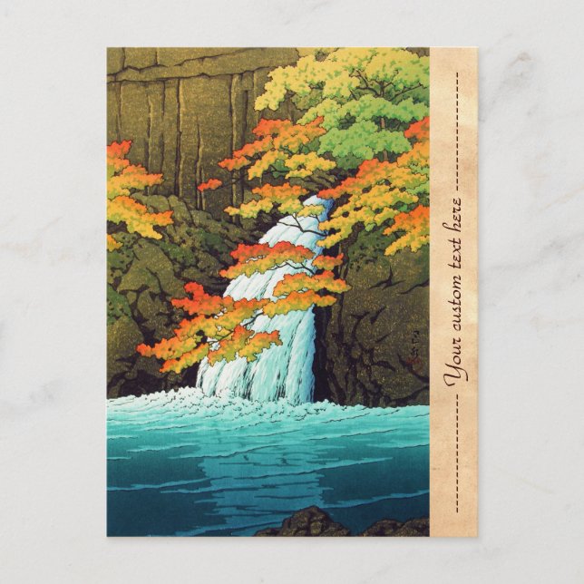 Senju Waterfall, Akame Hasui Kawase shin hanga art Vykort (Framsida)