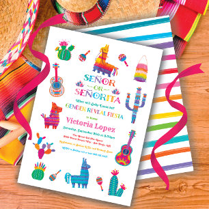Señor eller Señorita Gender Reveal Fiesta Baby Sho Inbjudningar
