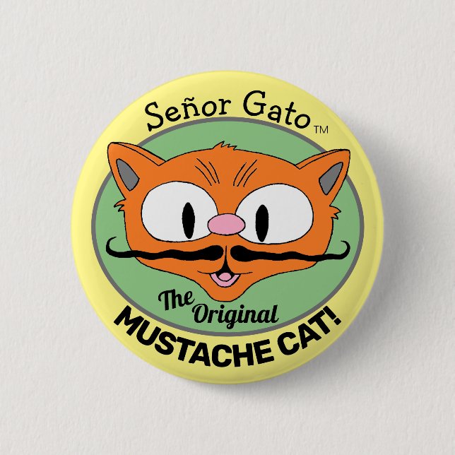 Señor Gato den ursprungliga mustaschkatten Tecknad Knapp (Framsida)