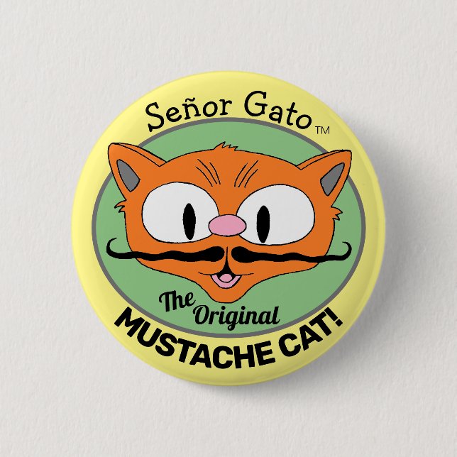 Señor Gato den ursprungliga Tecknaden Mustache Cat Knapp (Framsida)