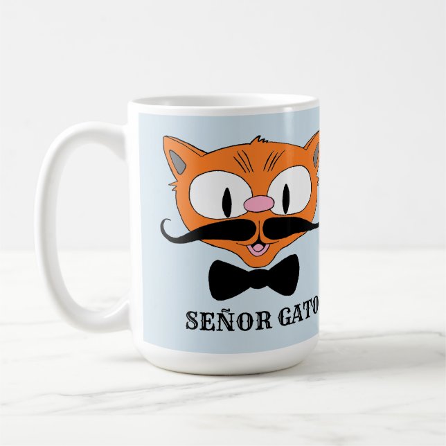 SEÑOR GATO Handlebar Mustache Cat Kaffemugg (Vänster)