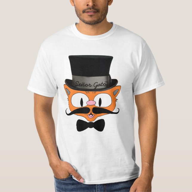 Señor Gato™ Handlebar Mustache Cat med Top hat T Shirt (Framsida)