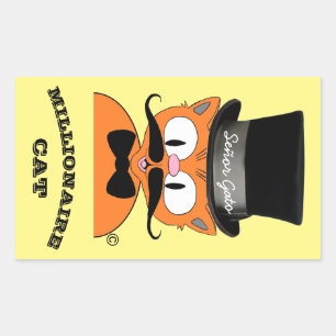 Senor Gato MillionaireMustache Katt Topp Hatt Rektangulärt Klistermärke