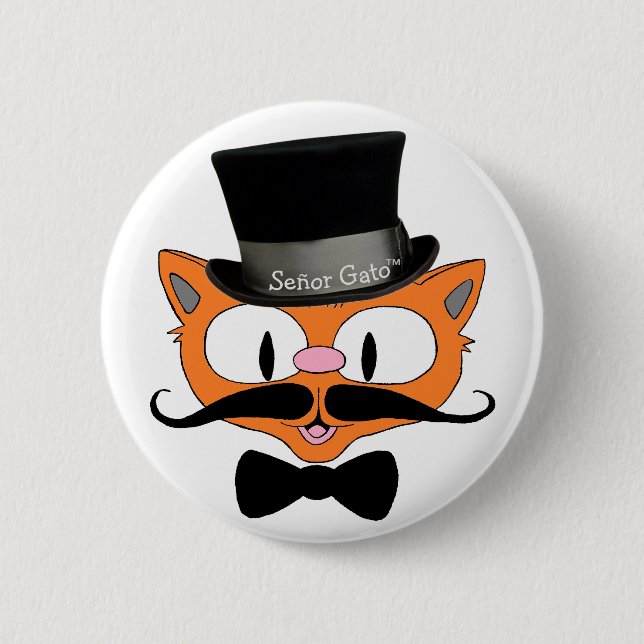 Señor Gato™ Moustache Topphatt och Fläsktatu Katt Knapp (Framsida)