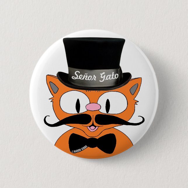 Señor Gato™ Moustache Topphatt och Flibunk Katt Knapp (Framsida)