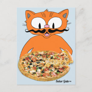 ’Señor Gato Pizza’ Funny Deluxe Pizza Cute Cat Vykort