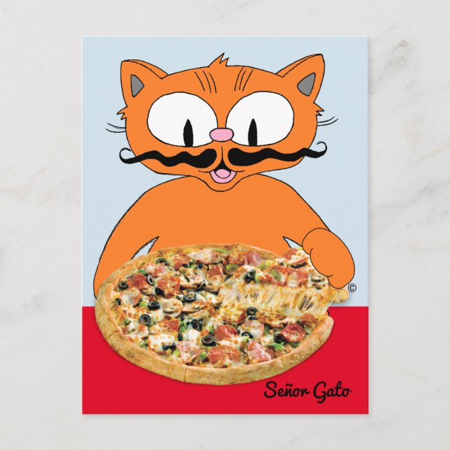 "Señor Gato Pizza" Rolig Deluxe Pizza Söt Katt Vykort (Framsida)