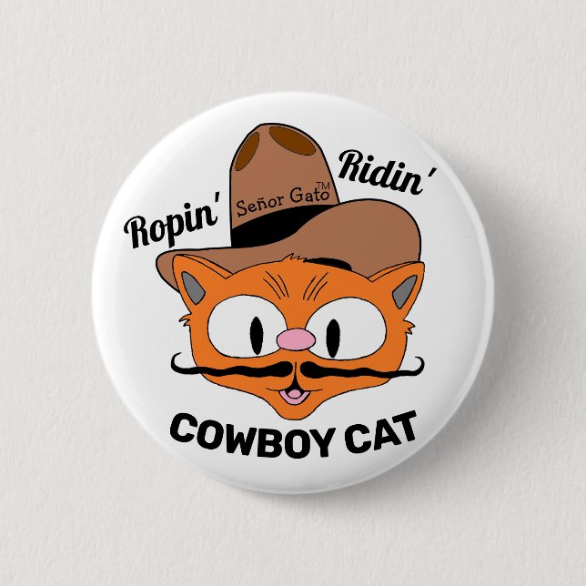 Señor Gato Ropin'Ridin'Tecknad Cowboycat Knapp (Framsida)