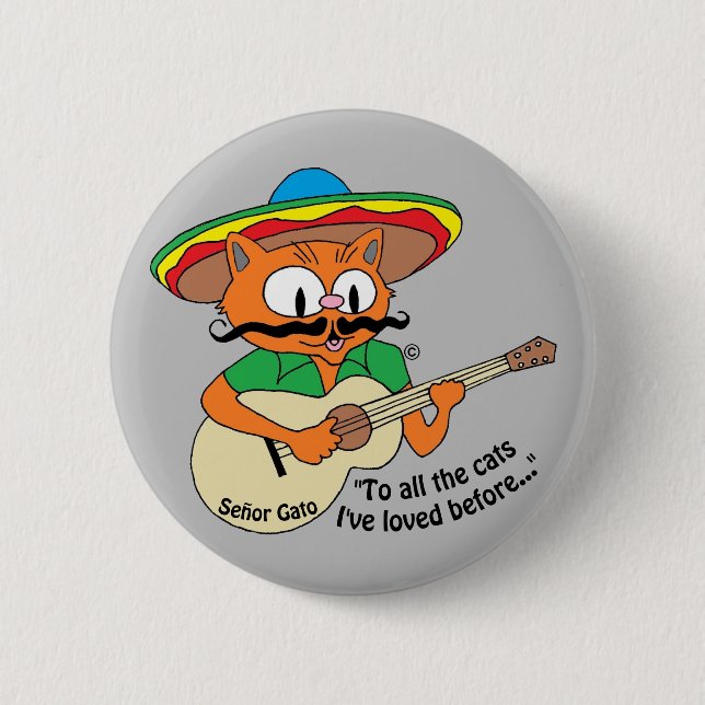 Senor Gato spelar gitarr sjungande katt Knapp (Framsida)