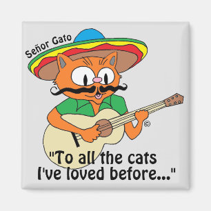 Señor Gato Tecknad Cat Pay Guitar Singing Magnet