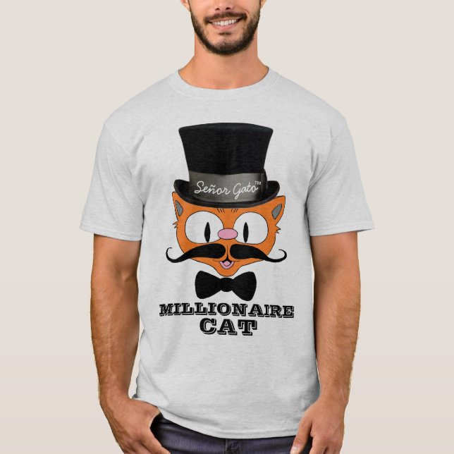 Señor Gato Tecknad Millionaire Mustache Cat Bowtie T Shirt (Framsida)