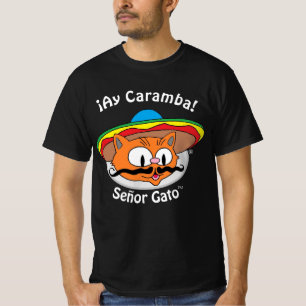 Señor Gato™ Tecknad Mustache Cat Ay Caramba! T Shirt