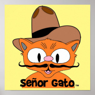 Senor Gato Tecknad Mustache Cat Cowboy Poster