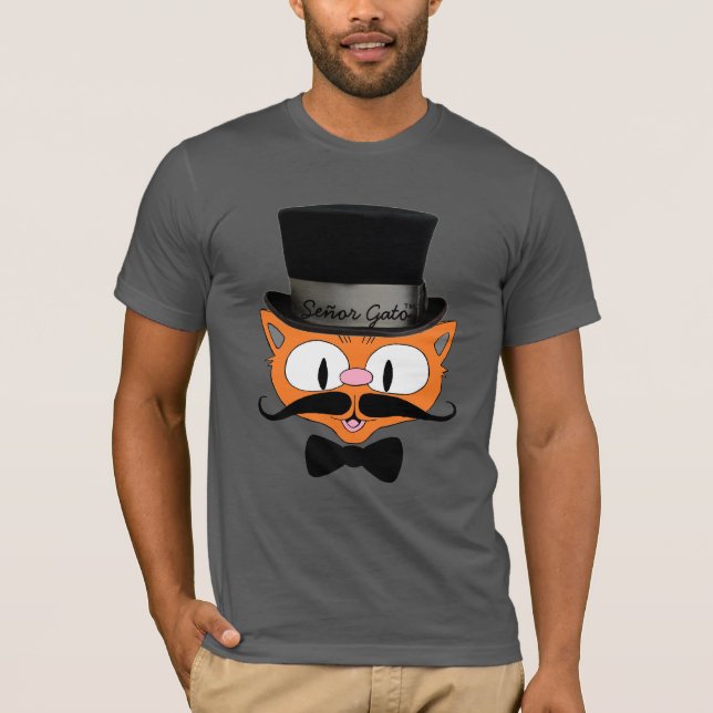 Señor Gato™ Tecknad Mustache Cat med Top hat T Shirt (Framsida)