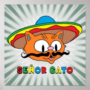 Senor Gato Tecknad Mustache Cat Poster