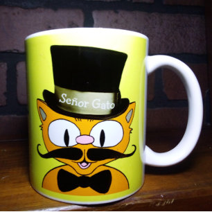 Señor Gato Tecknad Mustache Cat Top hat Bow Tie Kaffemugg