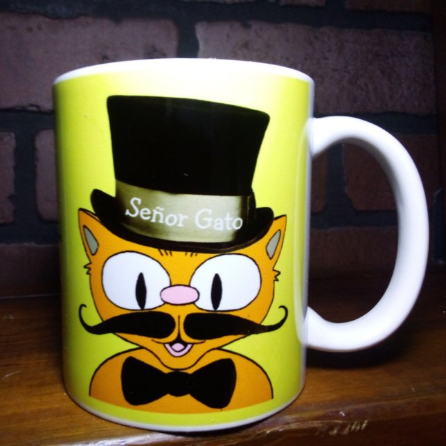 Señor Gato Tecknad Mustache Cat Top hat Bow Tie Kaffemugg (Skapare uppladdad)