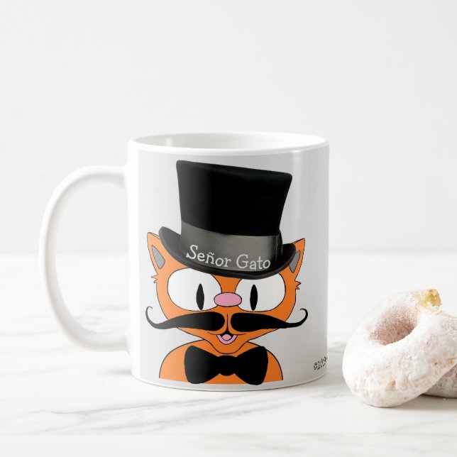 Señor Gato Tecknad Mustache Cat Top hat Bow Tie Kaffemugg (Med munk)