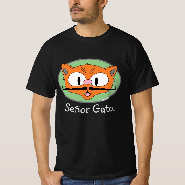 Señor Gato™ Tecknad Mustasch Katt Ansikte T Shirt (Framsida)