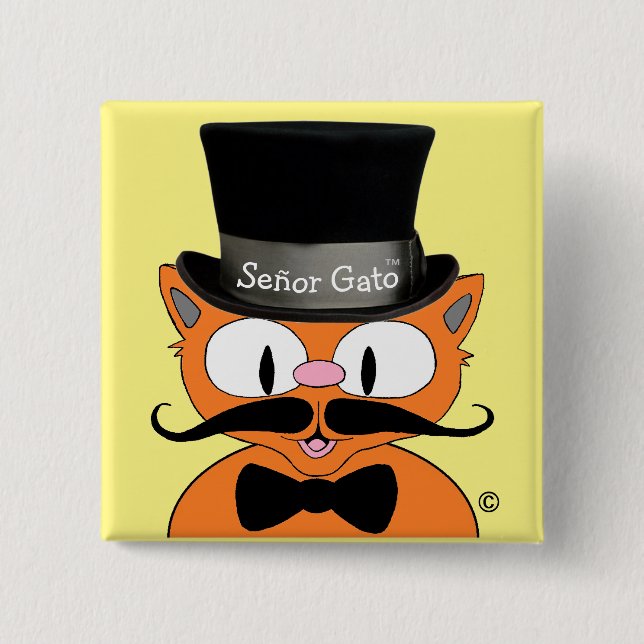 Señor Gato™ Tecknad Mustasch Katt Knapp (Framsida)