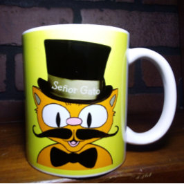 Señor Gato Tecknad Mustasch Katt Topp Hatt Flitig  Kaffemugg
