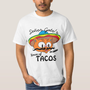 Señor Gato's House of Tacos Mexikansk Tecknad Katt T Shirt