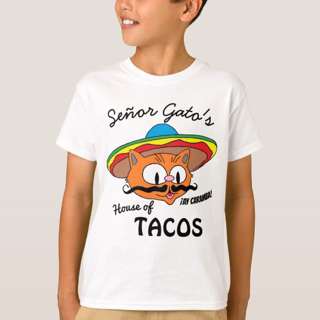 Señor Gatos House of Tacos Mexikanska Tecknaden Ca T Shirt (Framsida)
