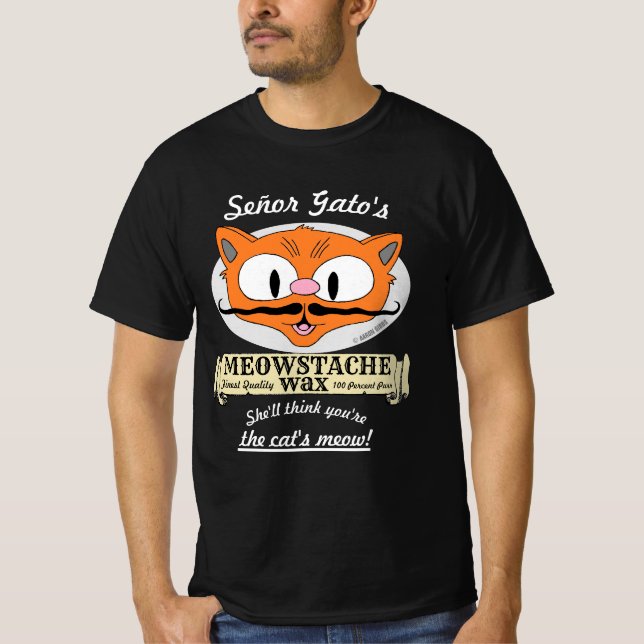 Señor Gatos MEOWSTACHE VAX Handlebar Mustache Cat T Shirt (Framsida)