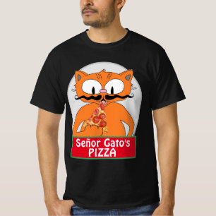 Señor Gatos Pizza Handlebar Mustache Cat T Shirt