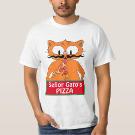 Señor Gato's Pizza Tecknad Mustasch Katt Rolig T Shirt