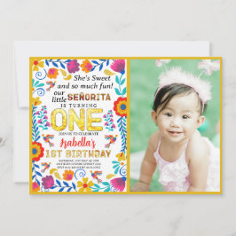 señorita 1:a födelsedag, mexikansk blommigt folkko inbjudningar